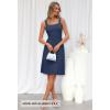 MEROKEETY Women’s Summer Strap Square Neck Mini Dress Sleeveless Pleated A Line Swing Sweater Dress(Navy)
