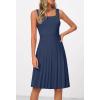 MEROKEETY Women’s Summer Strap Square Neck Mini Dress Sleeveless Pleated A Line Swing Sweater Dress(Navy)