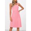 MEROKEETY Women’s Summer Strap Square Neck Mini Dress Sleeveless Pleated A Line Swing Sweater Dress(Pink)