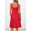 MEROKEETY Women’s Summer Strap Square Neck Mini Dress Sleeveless Pleated A Line Swing Sweater Dress(Red)