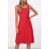 MEROKEETY Women’s Summer Strap Square Neck Mini Dress Sleeveless Pleated A Line Swing Sweater Dress(Red)