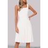 MEROKEETY Women’s Summer Strap Square Neck Mini Dress Sleeveless Pleated A Line Swing Sweater Dress(White)