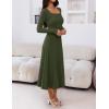 MEROKEETY Women’s Sweater Dress 2025 Fall Winter Casual Long Sleeve Square Neck Pleated Church Work Knit Midi Dresses(Armygreen)