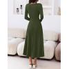 MEROKEETY Women’s Sweater Dress 2025 Fall Winter Casual Long Sleeve Square Neck Pleated Church Work Knit Midi Dresses(Armygreen)