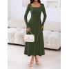 MEROKEETY Women’s Sweater Dress 2025 Fall Winter Casual Long Sleeve Square Neck Pleated Church Work Knit Midi Dresses(Armygreen)