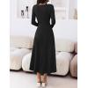 MEROKEETY Women’s Sweater Dress 2025 Fall Winter Casual Long Sleeve Square Neck Pleated Church Work Knit Midi Dresses(Black)