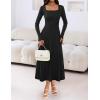 MEROKEETY Women’s Sweater Dress 2025 Fall Winter Casual Long Sleeve Square Neck Pleated Church Work Knit Midi Dresses(Black)