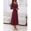 MEROKEETY Women’s Sweater Dress 2025 Fall Winter Casual Long Sleeve Square Neck Pleated Church Work Knit Midi Dresses(Burgundy)
