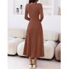 MEROKEETY Women’s Sweater Dress 2025 Fall Winter Casual Long Sleeve Square Neck Pleated Church Work Knit Midi Dresses(Caramel)