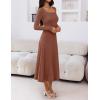 MEROKEETY Women’s Sweater Dress 2025 Fall Winter Casual Long Sleeve Square Neck Pleated Church Work Knit Midi Dresses(Caramel)