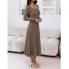 MEROKEETY Women’s Sweater Dress 2025 Fall Winter Casual Long Sleeve Square Neck Pleated Church Work Knit Midi Dresses(Coffee)