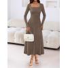 MEROKEETY Women’s Sweater Dress 2025 Fall Winter Casual Long Sleeve Square Neck Pleated Church Work Knit Midi Dresses(Coffee)