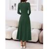 MEROKEETY Women’s Sweater Dress 2025 Fall Winter Casual Long Sleeve Square Neck Pleated Church Work Knit Midi Dresses(Darkgreen)