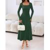 MEROKEETY Women’s Sweater Dress 2025 Fall Winter Casual Long Sleeve Square Neck Pleated Church Work Knit Midi Dresses(Darkgreen)