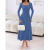 MEROKEETY Women’s Sweater Dress 2025 Fall Winter Casual Long Sleeve Square Neck Pleated Church Work Knit Midi Dresses(Dustyblue)