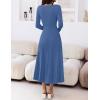 MEROKEETY Women’s Sweater Dress 2025 Fall Winter Casual Long Sleeve Square Neck Pleated Church Work Knit Midi Dresses(Dustyblue)