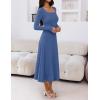 MEROKEETY Women’s Sweater Dress 2025 Fall Winter Casual Long Sleeve Square Neck Pleated Church Work Knit Midi Dresses(Dustyblue)