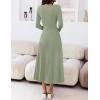 MEROKEETY Women’s Sweater Dress 2025 Fall Winter Casual Long Sleeve Square Neck Pleated Church Work Knit Midi Dresses(Lightgreen)