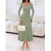 MEROKEETY Women’s Sweater Dress 2025 Fall Winter Casual Long Sleeve Square Neck Pleated Church Work Knit Midi Dresses(Lightgreen)