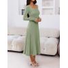 MEROKEETY Women’s Sweater Dress 2025 Fall Winter Casual Long Sleeve Square Neck Pleated Church Work Knit Midi Dresses(Lightgreen)