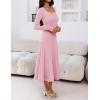 MEROKEETY Women’s Sweater Dress 2025 Fall Winter Casual Long Sleeve Square Neck Pleated Church Work Knit Midi Dresses(Lightpink)