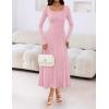MEROKEETY Women’s Sweater Dress 2025 Fall Winter Casual Long Sleeve Square Neck Pleated Church Work Knit Midi Dresses(Lightpink)
