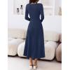 MEROKEETY Women’s Sweater Dress 2025 Fall Winter Casual Long Sleeve Square Neck Pleated Church Work Knit Midi Dresses(Navy)