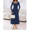 MEROKEETY Women’s Sweater Dress 2025 Fall Winter Casual Long Sleeve Square Neck Pleated Church Work Knit Midi Dresses(Navy)