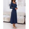 MEROKEETY Women’s Sweater Dress 2025 Fall Winter Casual Long Sleeve Square Neck Pleated Church Work Knit Midi Dresses(Navy)