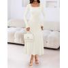 MEROKEETY Women’s Sweater Dress 2025 Fall Winter Casual Long Sleeve Square Neck Pleated Church Work Knit Midi Dresses(White)