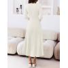 MEROKEETY Women’s Sweater Dress 2025 Fall Winter Casual Long Sleeve Square Neck Pleated Church Work Knit Midi Dresses(White)