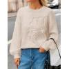 MEROKEETY Women’s Winter Floral Sweater Crew Neck Lantern Sleeve 2025 Fall Trendy Warm Chunky Oversized Pullover Tops(Apricot)
