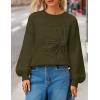 MEROKEETY Women’s Winter Floral Sweater Crew Neck Lantern Sleeve 2025 Fall Trendy Warm Chunky Oversized Pullover Tops(Armygreen)