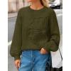MEROKEETY Women’s Winter Floral Sweater Crew Neck Lantern Sleeve 2025 Fall Trendy Warm Chunky Oversized Pullover Tops(Armygreen)