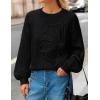 MEROKEETY Women’s Winter Floral Sweater Crew Neck Lantern Sleeve 2025 Fall Trendy Warm Chunky Oversized Pullover Tops(Black)
