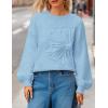 MEROKEETY Women’s Winter Floral Sweater Crew Neck Lantern Sleeve 2025 Fall Trendy Warm Chunky Oversized Pullover Tops(Blue)