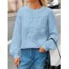 MEROKEETY Women’s Winter Floral Sweater Crew Neck Lantern Sleeve 2025 Fall Trendy Warm Chunky Oversized Pullover Tops(Blue)