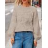 MEROKEETY Women’s Winter Floral Sweater Crew Neck Lantern Sleeve 2025 Fall Trendy Warm Chunky Oversized Pullover Tops(Cashmere)