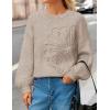 MEROKEETY Women’s Winter Floral Sweater Crew Neck Lantern Sleeve 2025 Fall Trendy Warm Chunky Oversized Pullover Tops(Cashmere)
