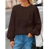 MEROKEETY Women’s Winter Floral Sweater Crew Neck Lantern Sleeve 2025 Fall Trendy Warm Chunky Oversized Pullover Tops(Coffee)