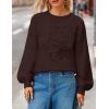 MEROKEETY Women’s Winter Floral Sweater Crew Neck Lantern Sleeve 2025 Fall Trendy Warm Chunky Oversized Pullover Tops(Coffee)
