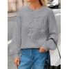 MEROKEETY Women’s Winter Floral Sweater Crew Neck Lantern Sleeve 2025 Fall Trendy Warm Chunky Oversized Pullover Tops(Grey)