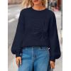 MEROKEETY Women’s Winter Floral Sweater Crew Neck Lantern Sleeve 2025 Fall Trendy Warm Chunky Oversized Pullover Tops(Navy)