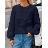 MEROKEETY Women’s Winter Floral Sweater Crew Neck Lantern Sleeve 2025 Fall Trendy Warm Chunky Oversized Pullover Tops(Navy)