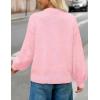 MEROKEETY Women’s Winter Floral Sweater Crew Neck Lantern Sleeve 2025 Fall Trendy Warm Chunky Oversized Pullover Tops(Pink)