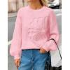 MEROKEETY Women’s Winter Floral Sweater Crew Neck Lantern Sleeve 2025 Fall Trendy Warm Chunky Oversized Pullover Tops(Pink)