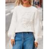 MEROKEETY Women’s Winter Floral Sweater Crew Neck Lantern Sleeve 2025 Fall Trendy Warm Chunky Oversized Pullover Tops(White)