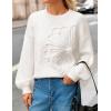MEROKEETY Women’s Winter Floral Sweater Crew Neck Lantern Sleeve 2025 Fall Trendy Warm Chunky Oversized Pullover Tops(White)