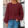 MEROKEETY Women’s Winter Floral Sweater Crew Neck Lantern Sleeve 2025 Fall Trendy Warm Chunky Oversized Pullover Tops(Wine Red)
