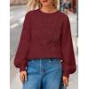 MEROKEETY Women’s Winter Floral Sweater Crew Neck Lantern Sleeve 2025 Fall Trendy Warm Chunky Oversized Pullover Tops(Wine Red)